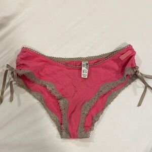 DKNY Pink and Taupe Lace Trim Bikini Panty
